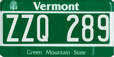 VT license plate ZZQ289