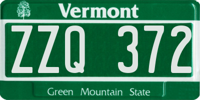 VT license plate ZZQ372