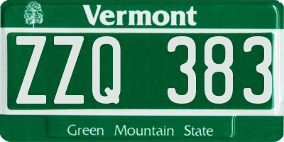 VT license plate ZZQ383