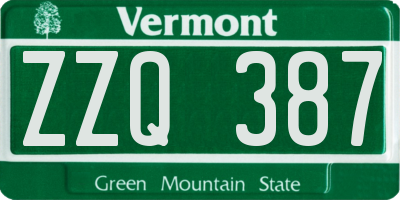VT license plate ZZQ387