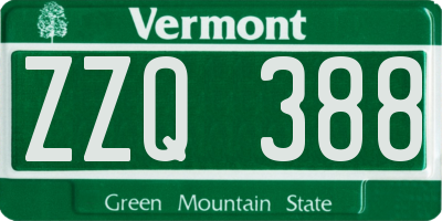 VT license plate ZZQ388