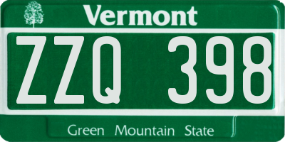 VT license plate ZZQ398