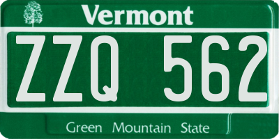 VT license plate ZZQ562