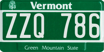 VT license plate ZZQ786