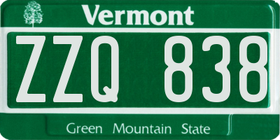VT license plate ZZQ838