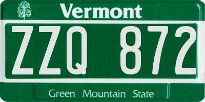 VT license plate ZZQ872