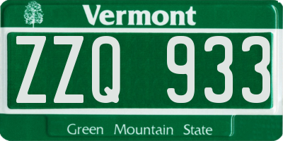 VT license plate ZZQ933