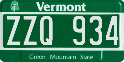VT license plate ZZQ934