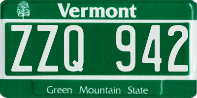 VT license plate ZZQ942