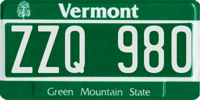 VT license plate ZZQ980
