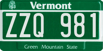 VT license plate ZZQ981