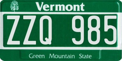VT license plate ZZQ985