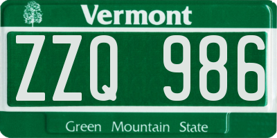VT license plate ZZQ986