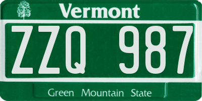 VT license plate ZZQ987