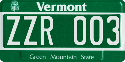 VT license plate ZZR003