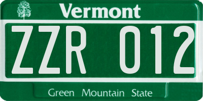 VT license plate ZZR012