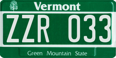 VT license plate ZZR033