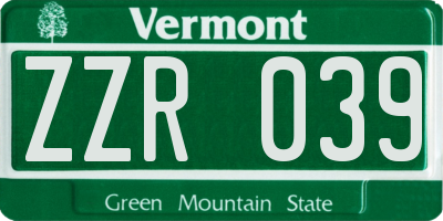 VT license plate ZZR039