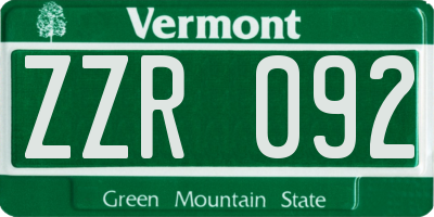 VT license plate ZZR092
