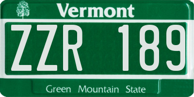 VT license plate ZZR189