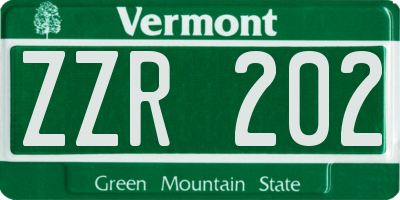 VT license plate ZZR202