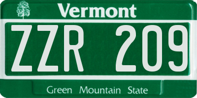 VT license plate ZZR209