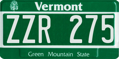 VT license plate ZZR275