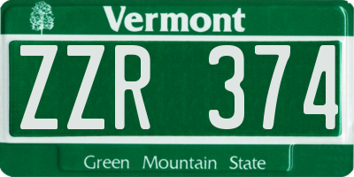 VT license plate ZZR374