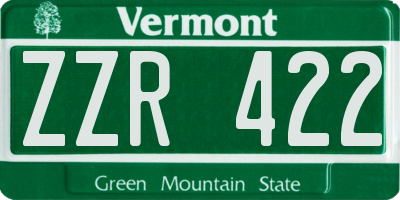 VT license plate ZZR422