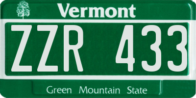 VT license plate ZZR433