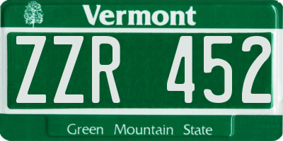 VT license plate ZZR452