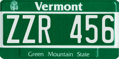VT license plate ZZR456