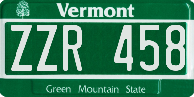 VT license plate ZZR458