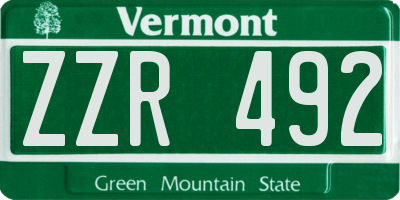 VT license plate ZZR492