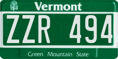 VT license plate ZZR494