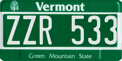 VT license plate ZZR533