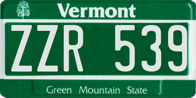 VT license plate ZZR539