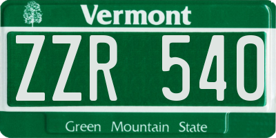 VT license plate ZZR540