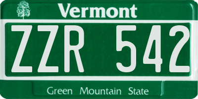 VT license plate ZZR542