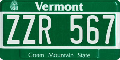 VT license plate ZZR567