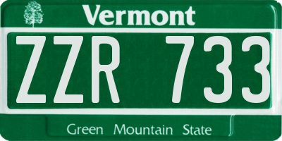 VT license plate ZZR733