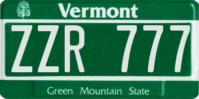 VT license plate ZZR777