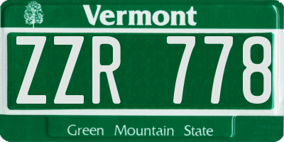 VT license plate ZZR778
