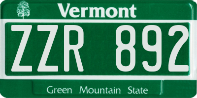 VT license plate ZZR892