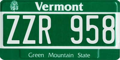 VT license plate ZZR958