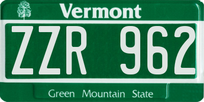 VT license plate ZZR962