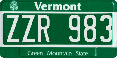 VT license plate ZZR983