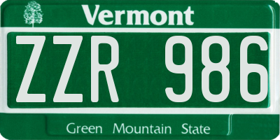 VT license plate ZZR986