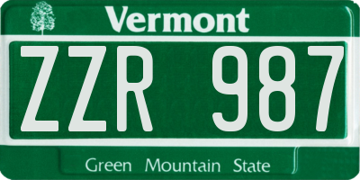 VT license plate ZZR987