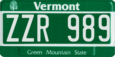 VT license plate ZZR989